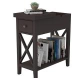 ChooChoo Flip Top Open End Table, Narrow Side Table Slim End Table for Living Room Bedroom