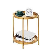Simeasy Gold Folding Metal Side Table with Removable Tray 2-Tier Round End Table,Snack Table Accent Coffee Table for Outdoor or Indoor Use,(15.2âDx20âH)