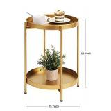 Simeasy Gold Folding Metal Side Table with Removable Tray 2-Tier Round End Table,Snack Table Accent Coffee Table for Outdoor or Indoor Use,(15.2âDx20âH)