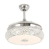 BAYSQUIRREL Retractable Invisible Ceiling Fan with Light and Bluetooth Speaker, Modern Bluetooth Fan Chandelier with Remote Control 7 Color Change 36W LED 42 Inch (Chrome)