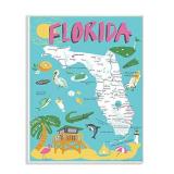 Stupell Industries Florida Teal Blue and Pink Illustrated Scenic Map Poster Oversized Wall Plaque Art, 12 x 0.5 x 18, Multi-Color