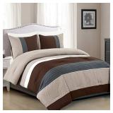 WPM 2 Piece Modern Design Twin Comforter Set. Multicolor Grey/Coffee Brown/Beige Taupe Color All Season Down Alternative Bedding Decor- Leni (Twin)