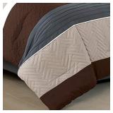 WPM 2 Piece Modern Design Twin Comforter Set. Multicolor Grey/Coffee Brown/Beige Taupe Color All Season Down Alternative Bedding Decor- Leni (Twin)