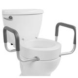 Vive Toilet Seat Riser with Handles - Raised Toilet Seat with Padded Arms for Handicapped - Medical Handicap Bathroom Safety Chair - Portable, High and Elevated Lifter Extender (Elongated)
