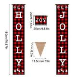 Christmas Banner Holly Jolly Banner Decorations Outdoor Indoor, Holly Jolly and Joy Porch Sign, Christmas Buffalo Check Banner for Home Wall Decorations