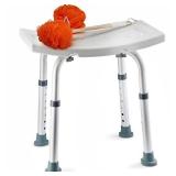 Shower Chair - with Back Scrubber & Additional Sponge - Tool Free Shower Chair for Elderly - with 8 Adjustable Heights - Portable Anti Slip Bath Chair for Elderly