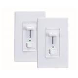 Cloudy Bay in Wall Dimmer Switch with Green Indicator,for LED Light/CFL/Incandescent,3-Way Single Pole Dimmable Slide,600 Watt max,Cover Plate Included,White,2 Pack