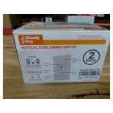 Cloudy Bay in Wall Dimmer Switch with Green Indicator,for LED Light/CFL/Incandescent,3-Way Single Pole Dimmable Slide,600 Watt max,Cover Plate Included,White,2 Pack