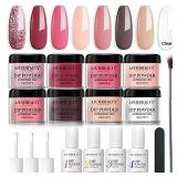 17 Pcs Dip Powder Nail Kit Starter, AZUREBEAUTY Nude Pink Glitter 8 Colors Acrylic Dipping Powder System Essential Kit for French Nail Manicure Nail Art Set