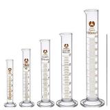 FEIGO 5 Pack Glass Graduated Cylinder 5ml 10ml 25ml 50ml 100ml Lab Measuring Cylinders Set with 1 Stirring Rod