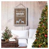Valery Madelyn 16x12 inch Merry Christmas Wood Signs,Household Rustic Wooden Plaques,Decorative Hanging Wooden Sign Wall&Door Decor Art for Holiday Decoration