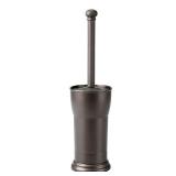 mDesign Compact Freestanding Plastic Toilet Bowl Brush and Holder for Bathroom Storage and Organization - Space Saving, Sturdy, Deep Cleaning, Covered Brush - Bronze