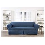 2 Piece Cotton Washed Heavy Denim Sofa Slipcover, Blue