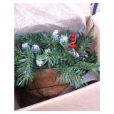 National Tree Company Pre-Lit Artificial Christmas Hanging Basket, Frosted Berry, Decorated With Frosted Pine Cones, Berry Clusters, White LED Lights, Christmas Collection, 20 Inches