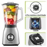 BONISO Countertop Blender High Speed Countertop Kitchen Food Mixer for Blend, Chop, Grind with1.5L/50oz Glass Jar, for Puree, Ice Frozen Fruit Crushing, Nuts Butter, Shakes and Smoothies