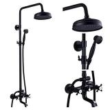 Oil Rubbed Bronze Bathroom Luxury Shower Faucet Rain Mixer 8 Inch Round Head Double Cross Handle Bathroom Hand Spray with Tub Spout Wall Mount Bathroom Fixtures
