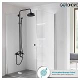 Oil Rubbed Bronze Bathroom Luxury Shower Faucet Rain Mixer 8 Inch Round Head Double Cross Handle Bathroom Hand Spray with Tub Spout Wall Mount Bathroom Fixtures