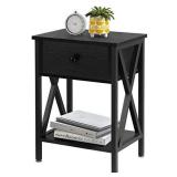 VECELO Versatile Nightstands X-Design Side End Table Night Stand Storage Shelf with Bin Drawer for Living Room Bedroom,Black