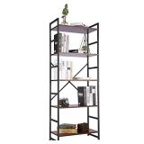 Likein 5-Tier Bookshelf, Industrial Wood and Metal Frame Book Shelf, Modern Standing Bookcase Storage Organizer, for Bedroom, Living Room, Office (Rustic Brown)