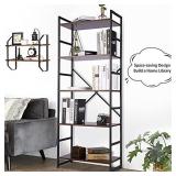 Likein 5-Tier Bookshelf, Industrial Wood and Metal Frame Book Shelf, Modern Standing Bookcase Storage Organizer, for Bedroom, Living Room, Office (Rustic Brown)