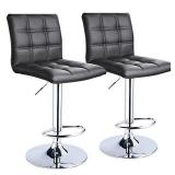 Modern Square PU Leather Adjustable Bar Stools with Back,Set of 2,Counter Height Swivel Stool by Leopard (Black)