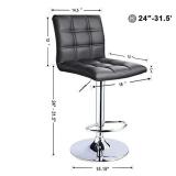 Modern Square PU Leather Adjustable Bar Stools with Back,Set of 2,Counter Height Swivel Stool by Leopard (Black)