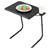 Table Mate II Folding Tables - Portable TV Tray Table for Eating & Work with Cup Holder - Black