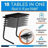 Table Mate II Folding Tables - Portable TV Tray Table for Eating & Work with Cup Holder - Black