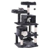 BEWISHOME Cat Tree Condo Tower Kitten Furniture Activity Center Pet Kitty Play House with Sisal Scratching Posts Perches Hammock Grey MMJ01B