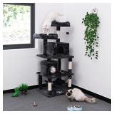 BEWISHOME Cat Tree Condo Tower Kitten Furniture Activity Center Pet Kitty Play House with Sisal Scratching Posts Perches Hammock Grey MMJ01B