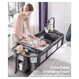 ADOVEL Baby Bassinet Bedside Crib, Pack and Play with Mattress, Diaper Changer and Playards from Newborn to Toddles