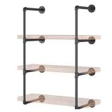 Yuanshikj 2Pc (42" tall ) (12"deep ) Industrial Wall Mount iron Pipe Shelf Shelves Shelving Bracket Vintage Retro Black DIY Open Bookshelf DIY Storage offcie room Kitchen (2 Pcs 4Tier Hardware Only )