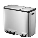 EKO Dual Compartment Stainless Steel Recycle Step Trash Can, 30L + 15L