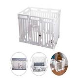 VATO White Transformable Playpen Panels, Three Functions, Pet Fence, Cage, Gate. Waterproof Cover and Mat, Build-in Basins, Waterproof, Dirt-Resistant, 9 Pieces Panels and one Door with Lock,VF-001.