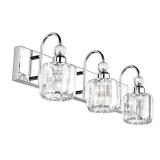 Ralbay Modern LED Crystal Bathroom Vanity Lights 3-Lights Stainless Steel Crystal Vanity Lights Over Mirror Modern Crystal Bathroom Vanity Lighting Fixtures