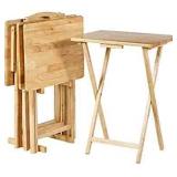 Amazon Basics Classic TV Dinner Folding Trays with Storage Rack, Natural - Set of 4