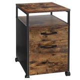 VASAGLE Rolling File Cabinet, Mobile Office Cabinet on Wheels, with 2 Drawers, Open Shelf, for A4, Letter Size, Hanging File Folders, Industrial Style, Rustic Brown and Black UOFC71X