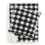 Eddie Bauer Home | Flannel Collection | Throw Blanket-Reversible Sherpa Fleece Cover, Soft & Cozy, Perfect for Bed or Couch, Throw & Pillow, Cabin Black Bundle