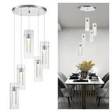 ZHLWIN Pendant Ceiling Light Fixture for Kitchen Island, Integrated LED Hanging Light with Crystal Bubble Glass 30W, Modern Chandelier, Restaurant, Dining Room(5 Light)â¦