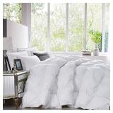 Luxurious All-Season Goose Down Comforter King Size Down Fiber Duvet Insert, Exquisite Pinch Pleat Design, Premium Baffle Box, 100% Egyptian Cotton Cover, 65 oz. Fill Weight, White
