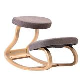 Neexone Upgraded Wooden Ergonomic Kneeling Chair, Rocking Balance Kneeling Stool, Suitable for Office and Home, Posture Corrector, Solid Wood Frame& Comfortable Cushion (Gray)