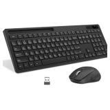 VIVEFOX Wireless Keyboard and Mouse - Keyboard with Phone Holder, seenda 2.4GHz Silent USB Wireless Keyboard Mouse Combo, Full-Size Keyboard and Mouse for Computer, Desktop and Laptop (Black)