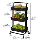 YANXUS 3-Tier Rolling Utility Cart with Handle and Roller Wheels Mobile Storage Organizer