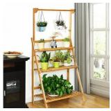 3 Tier Bamboo Hanging Folding Plant Shelf Stand Flower Pot Display Rack Bookcase