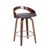 Sonia 26" Counter Height Barstool in Walnut Wood Finish with Gray Faux Leather