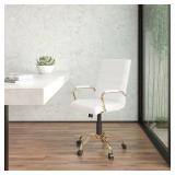 Flash Furniture Mid-Back White LeatherSoft Executive Swivel Office Chair with Gold Frame and Arms
