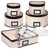 Dinnerware China Storage Containers 5-Piece Set for Tableware Cups, Plates and Saucers Sturdy Quilted Microfiber Organizer with Dividers Service for 12 - Transport and Protect from Chips and Breaks