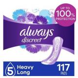 Always Discreet Incontinence Pads for Women, Heavy Absorbency, Long Length, 117 Ct