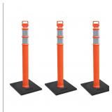 Cortina EZ Grab Delineator 45" Post, 3" Hip Collars with 10 lb Base, 03-747RBC-3, Orange, 3 Pack