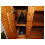 OAK ENTERTAINMENT CABINET - GLASS MISSING IN ONE DOOR